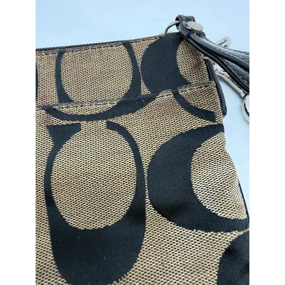 Coach Signature Canvas Crossbody Messenger Bag Brown Black Adjustable Strap
